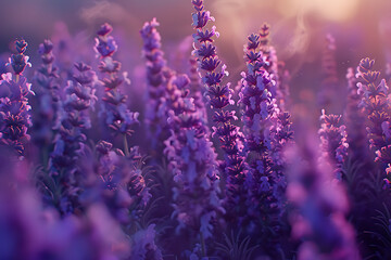 A vast lavender field in full bloom under a clear sky