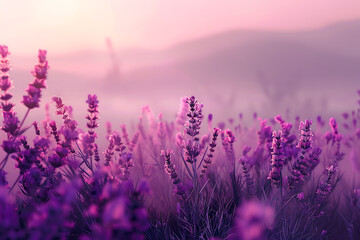 Naklejka premium A vast lavender field in full bloom under a clear sky