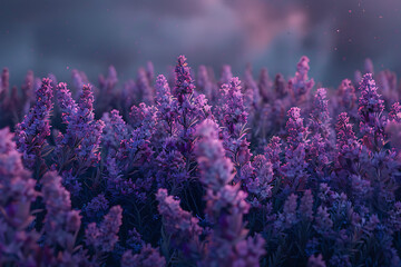 A vast lavender field in full bloom under a clear sky