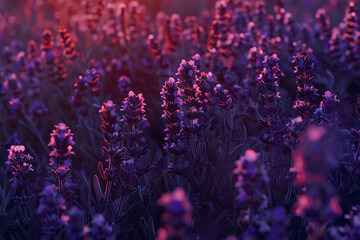 Fototapeta premium A vast lavender field in full bloom under a clear sky