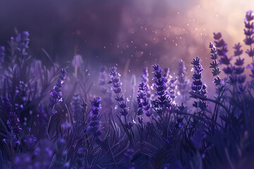 A vast lavender field in full bloom under a clear sky