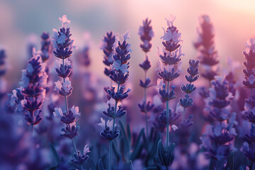 A vast lavender field in full bloom under a clear sky