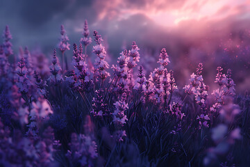 Naklejka premium A vast lavender field in full bloom under a clear sky