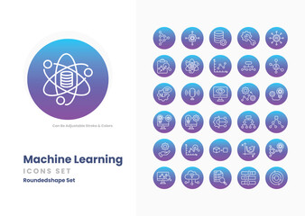 machine learning icons collection. Set contains such Icons as algorithm, neural network, artificial intelligence, data, training, model, prediction, classification, and more