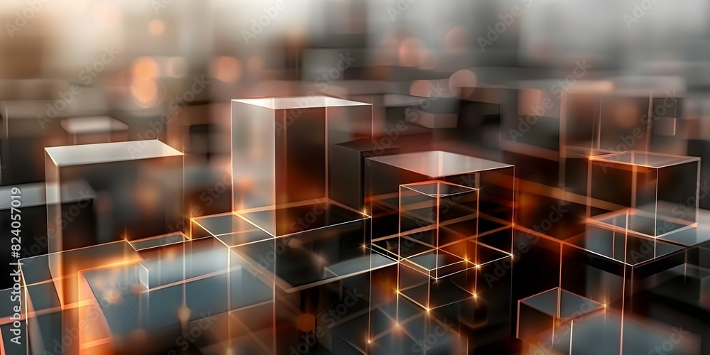 Poster abstract 3d render of futuristic pixelated voxel cubes in virtual space. concept abstract art, 3d re