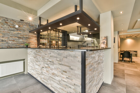 Modern restaurant interior with stone walls on Blassiusstraat 5-1