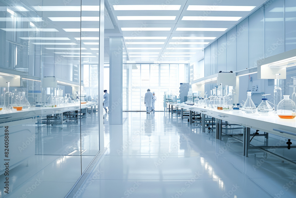 Poster a research and development lab buzzing with activity as scientists and engineers conduct experiments