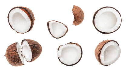 Set of tasty coconuts on white background