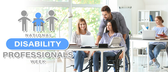 Handicapped young woman with colleagues working in office