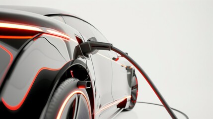 Fototapeta premium futuristic luxury car charging at power supply station, shiny luxury EV electric vehicle charge by cable, in style of high key, studio shot isolated on white