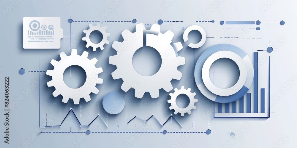 Aufkleber Gears and Data Visualization Integrated in a Modern Design, Illustrating the Precision and Efficiency of Industrial Engineering and Automated Systems, Generative AI