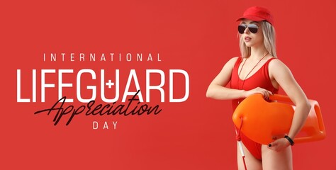 Banner for Lifeguard Appreciation Day with young female rescuer