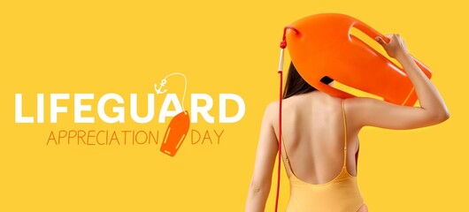 Banner for Lifeguard Appreciation Day with young female rescuer