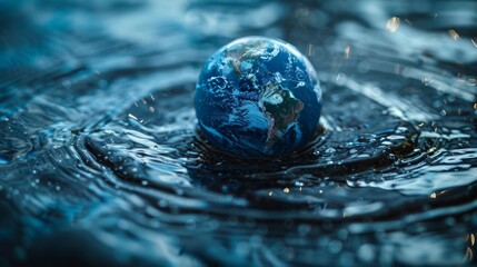 World Water day concept with world in clean water drop on and fresh blue water ripples design, Environment save and ecology theme concept 
