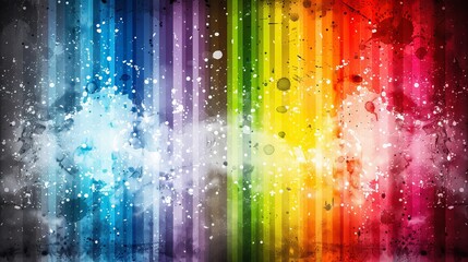 Colorful abstract paint splatter background with rainbow hues