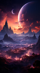Alien Landscape With Planet in Background