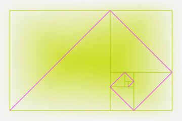 Golden ratio. Acid and aura effect background. Fibonacci number, section, divine proportion, spiral. Modern Y2K illustration.