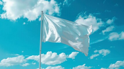 wavy white flag on blue sky in day