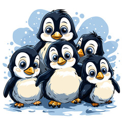 Fototapeta premium Group of Penguins Standing on White Background