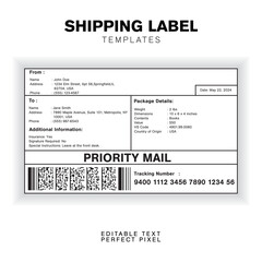 Customizable Shipping Label Design Template with Sender, Recipient, Package Details, and Customs Information for Efficient Shipping