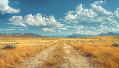Expansive desert landscape with open road