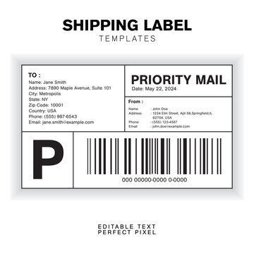 Customizable Shipping Label Design Template with Sender, Recipient, Package Details, and Customs Information for Efficient Shipping