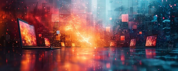 Banner showing on digital devices, representing financial and social networking concepts