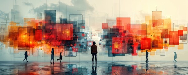 Obraz premium Banner showing people hand Ai working on digital devices, representing financial and social networking concepts.