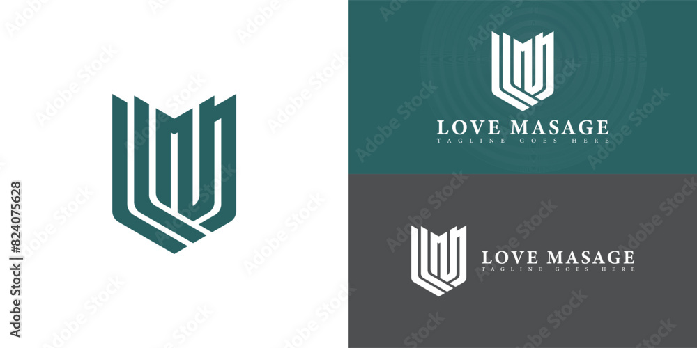 Poster abstract initial hexagon letter lm or ml logo in green color isolated on multiple background colors.