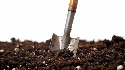 A shovel is digging into the dirt