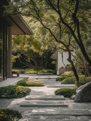 Japanese garden design in a modern minimalist style