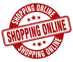 shopping online stamp. shopping online label. round grunge sign