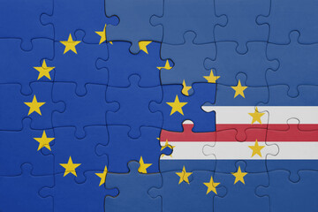 puzzle with the colourful national flag of cape verde and flag of european union.