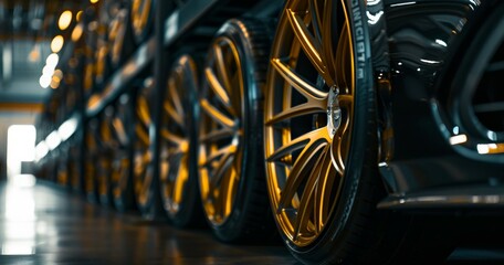 car light alloy disk stock, golden coloured vehicle disk store