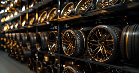 car light alloy disk stock, golden coloured vehicle disk store