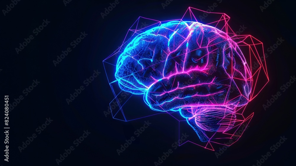 Aufkleber vivid abstract digital brain illustration on dark background with neural connections and data partic