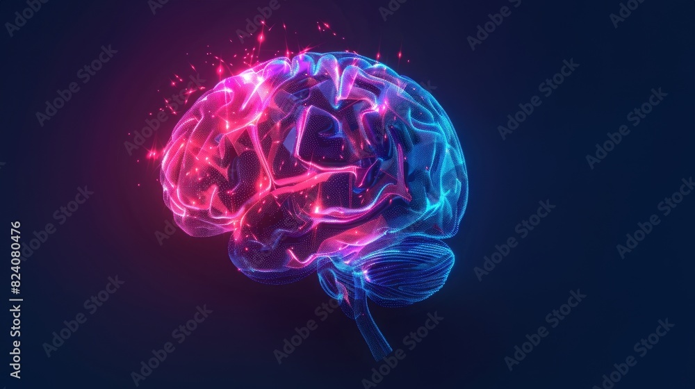 Aufkleber vivid abstract digital brain illustration on dark background with neural connections and data partic