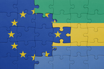 puzzle with the colourful national flag of gabon and flag of european union.