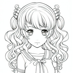 Printable Anime Girl Coloring Page for Kids and Adults - Fun and Relaxing Anime Art Activity