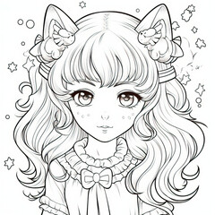 Printable Anime Girl Coloring Page for Kids and Adults - Fun and Relaxing Anime Art Activity