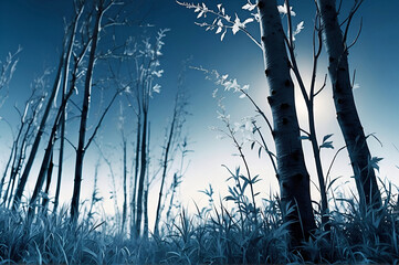 Obraz premium Sunrise Over Desolate Barren Winter Forest Background