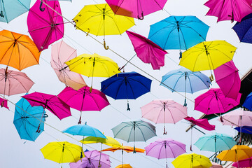 Tlaquepaque, Guadalajara, Jalisco, street decoration with umbrellas 