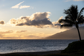 Sunset over the Pacific Ocean at, Kamaole Beach Park II, tropical vacation paradise, Maui, Hawaii
