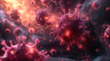 Virus background showing COVID-19 Corona virus cells and red blood cells