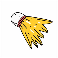 Colored shuttlecock in doodle style with outline. Doodle illustration. Colored illustration. Shuttlecock isolated on white background.