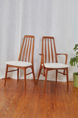 Vintage 1960s Dining Chairs. Chunky white textured upholstery on stylish Mid-Century Modern chairs....