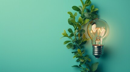 Eco friendly lightbulb from fresh leaves top vie, concept of Renewable Energy and Sustainable Living.