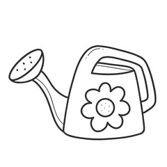 Watering can with a flower in doodle style. linear illustration isolated on a white background.
