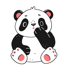 Naklejka premium Cute little surprised panda in a simple cartoon linear style. animal illustration.