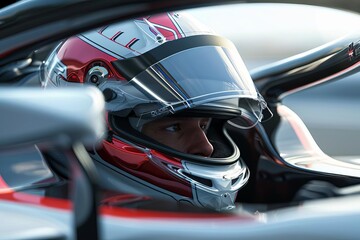 formula one race car driver sitting in cockpit focused and determined wearing helmet and suit 3d illustration
